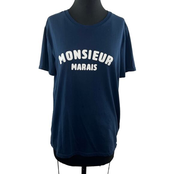 French Disorder Navy Blue "Monsieur Marais" T-Shirt Top Cotton Crewneck Size XL - Picture 1 of 12